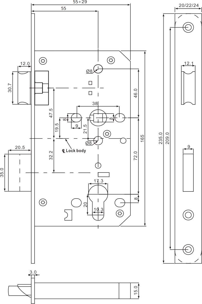 Zamek wpuszczany PPOŻ FireLock 6572Z