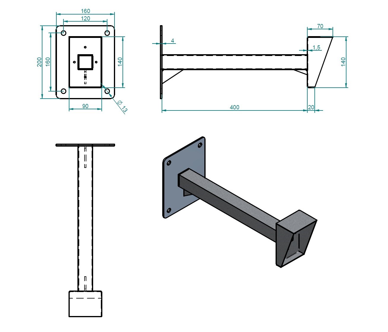 Wall-mounted bracket for access control reader wano